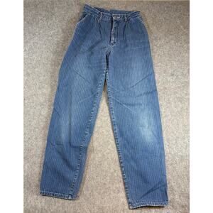VINTAGE 90s Lee Mom Jeans Womens 11 Blue Pinstripe High Rise Relaxed Straight